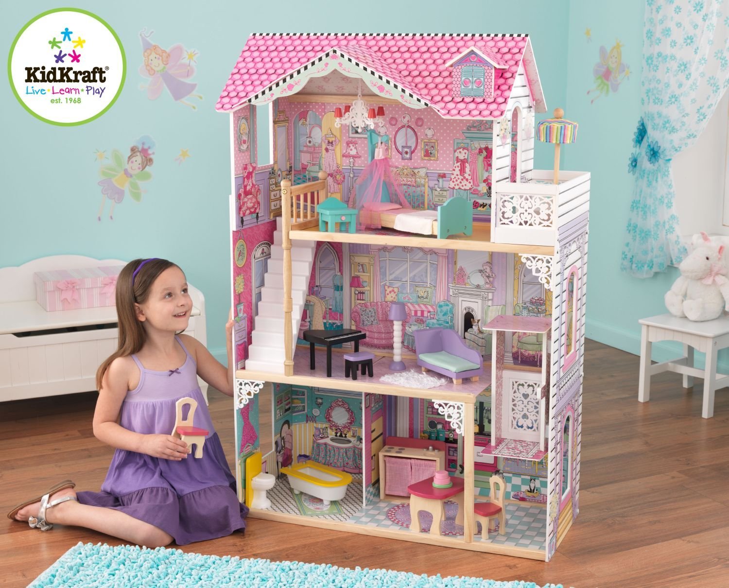 Трехэтажный дом для кукол Барби – Аннабель, с мебелью 17 элементов  